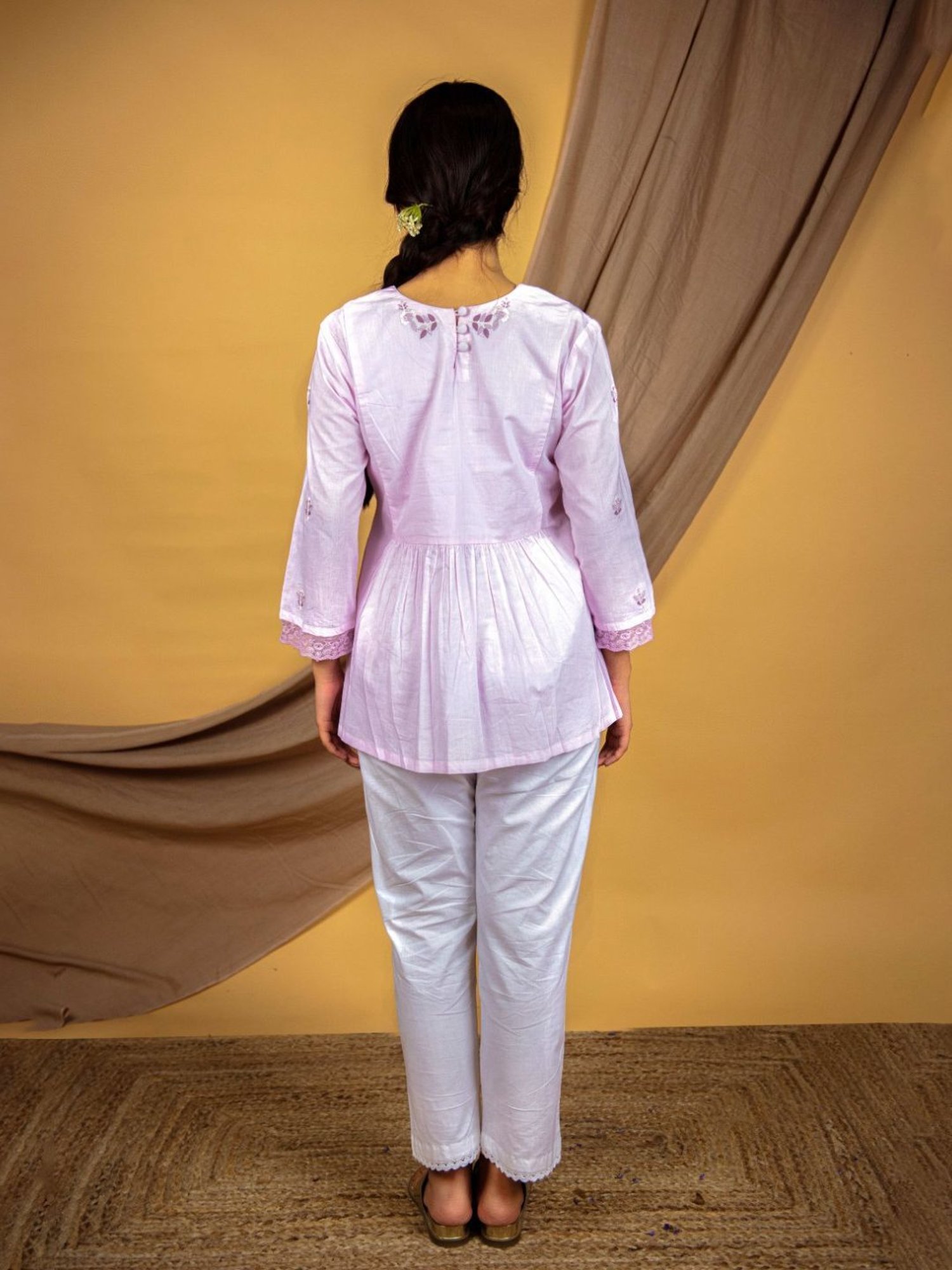 Priya Chaudhary Light Pink Nargis Hand Embroidered Cotton Kurta