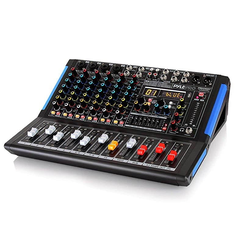 Bluetooth Studio Audio Mixer - DJ Sound Controller Interface w/ USB Drive for PC Recording Input, XLR Microphone Jack, 48V Power, RCA Input/Output for Professional and Beginners - PMXU88BT