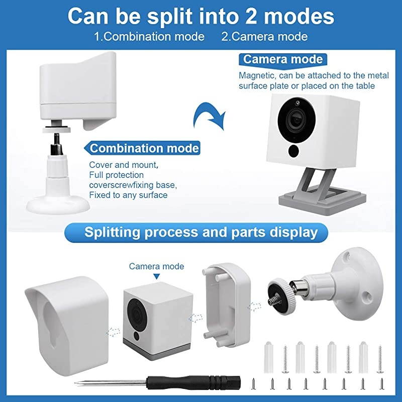 Cam Wall Mount Bracket,Full Protective Weather Proof 360 Degree Adjustable Outdoor Indoor Mount and Cover Case for Cam 1080p HD Camera (White 3 Pack)