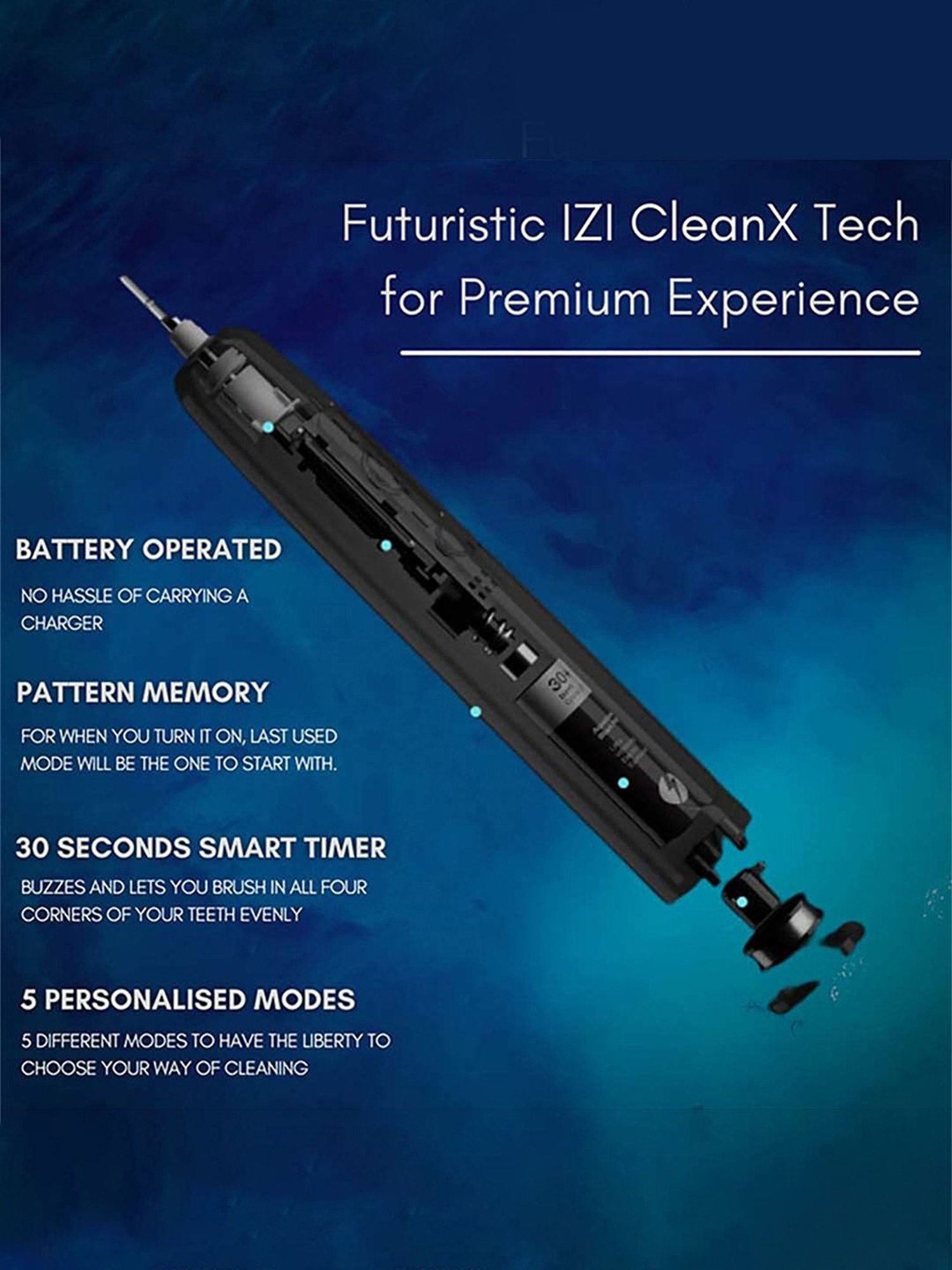 IZI White Ultra Sonic Rechargeable Whitening Electric Toothbrush (Black)