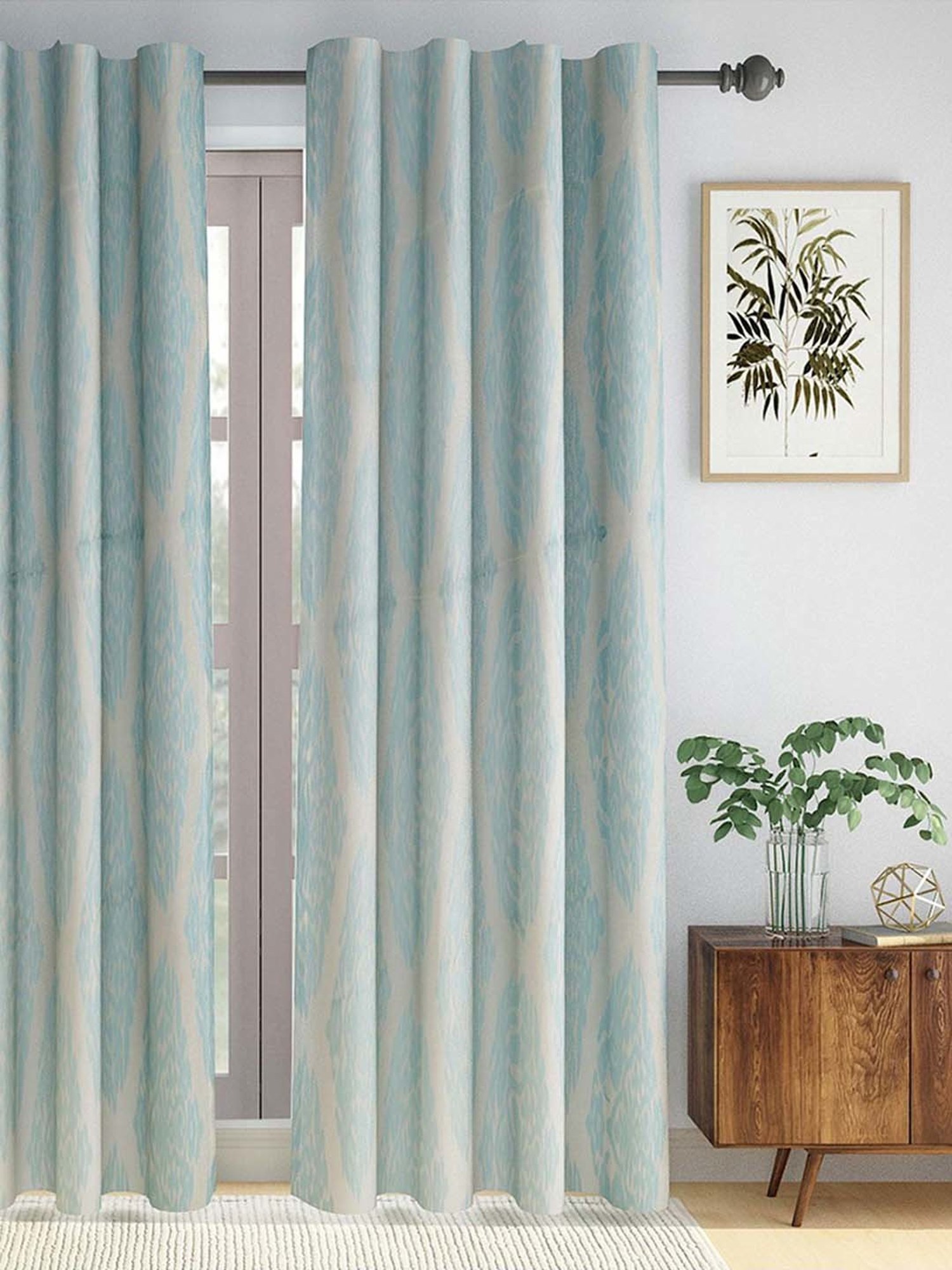 Fabindia Home Meel Teal Cotton Curtain