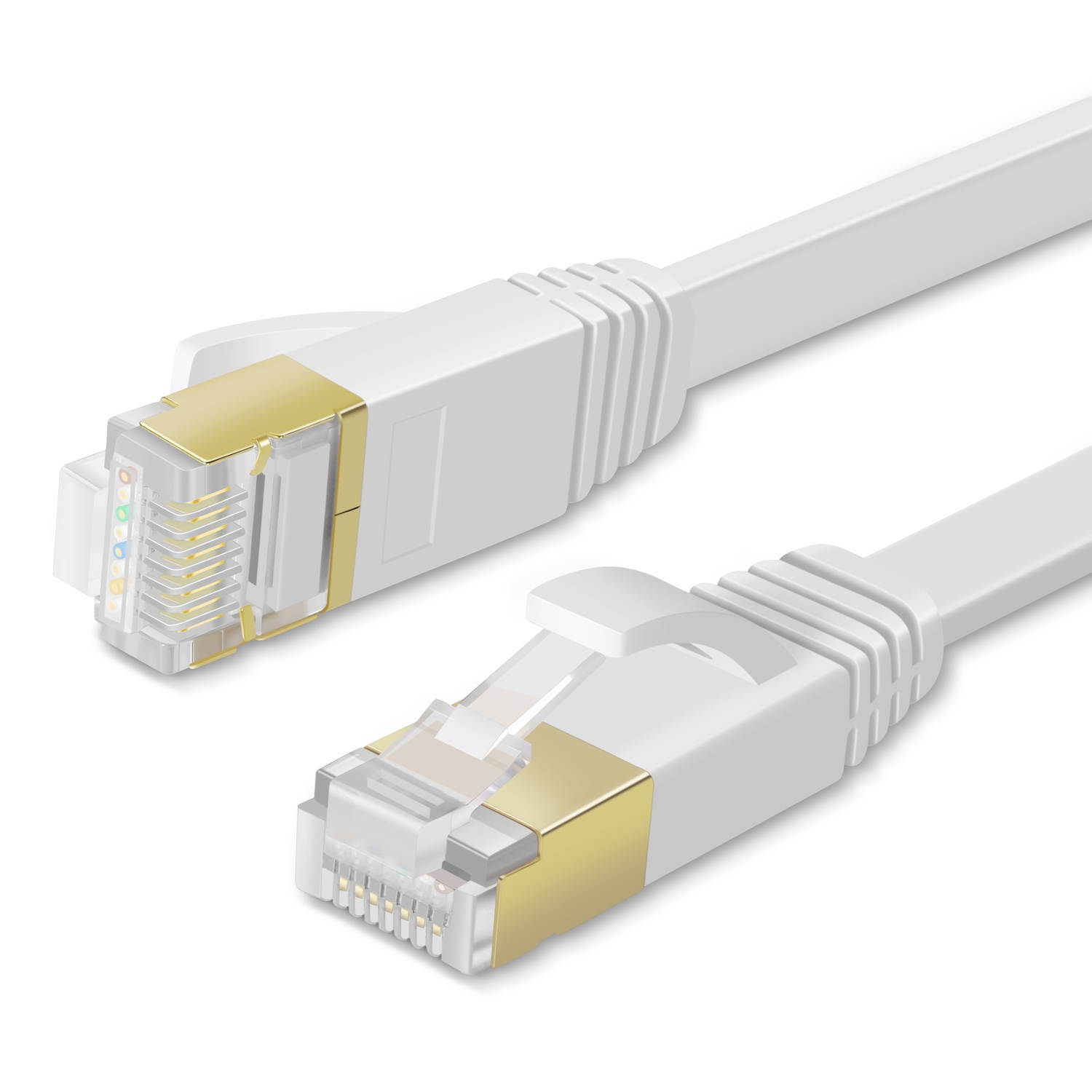 Cat7 Flat Ethernet Network Cable (33FT) - 10Gbps 600Mhz High Performance & Tangle Free with Premium RJ45 Snagless Connector Jack Computer LAN Internet Networking Patch Wire Cord Plug - White