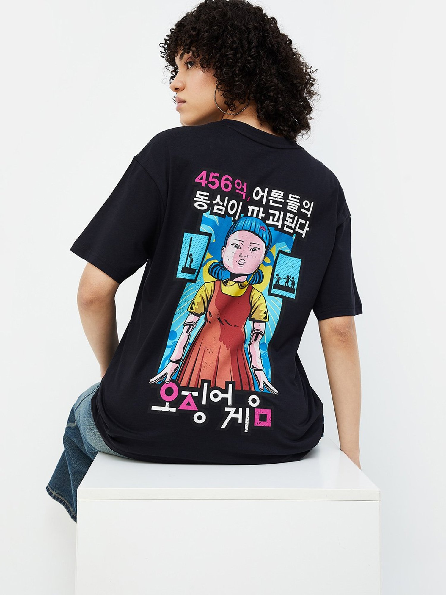 Ginger by Lifestyle Black Cotton Graphic Print T-Shirt