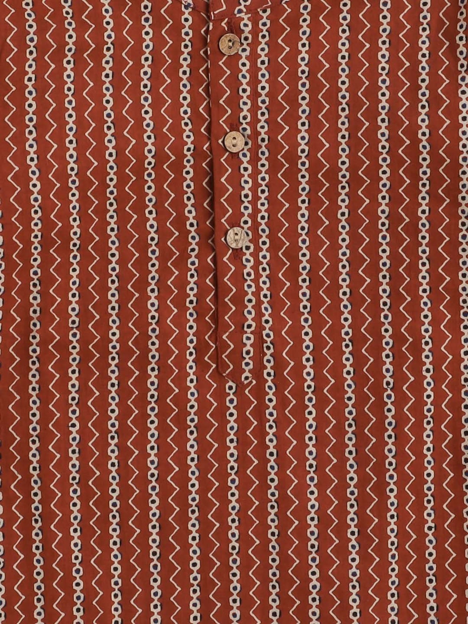 The Magic Wand Kids Maroon & White Cotton Printed Full Sleeves Kurta Set