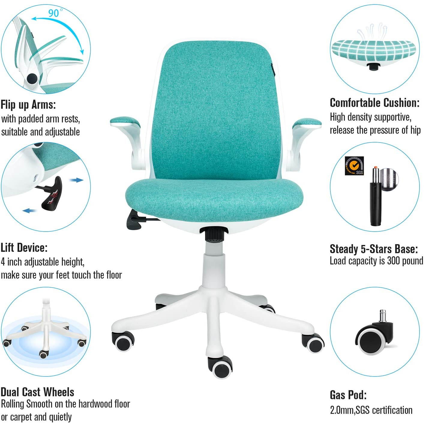 ELECWISH Office Chair Ergonomic Desk Chair Mid Mesh Back Swivel Seat Adjustable Lumbar Support Executive Chair with Flip-up Armrests