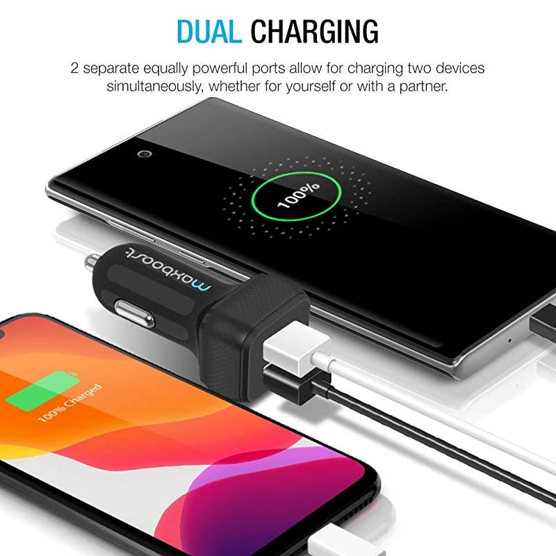 Car Charger with SmartUSB Port 48A24W Black Portable Charger for iPhone 11 Pro Max XS X 8 7 6s 6 Plus 5S SE Galaxy S10 S9 S8 Edge Note 10 9 8 LG G7 G8 HTC Nexus Pixel iPad Pro