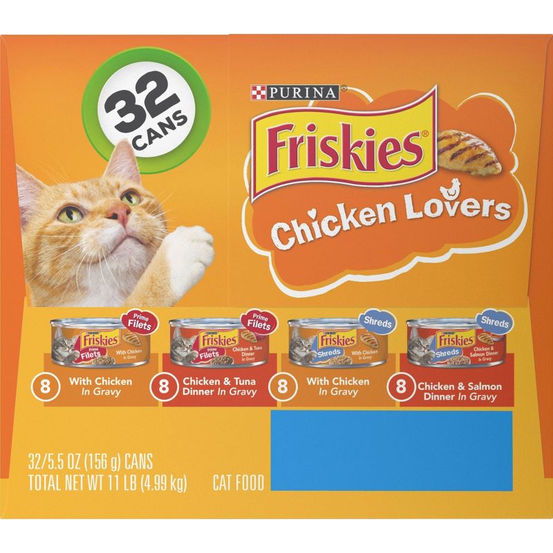 Purina Friskies Prime Filets & Shreds Chicken Lovers Wet Cat Food - 5.5oz/32ct Variety Pack