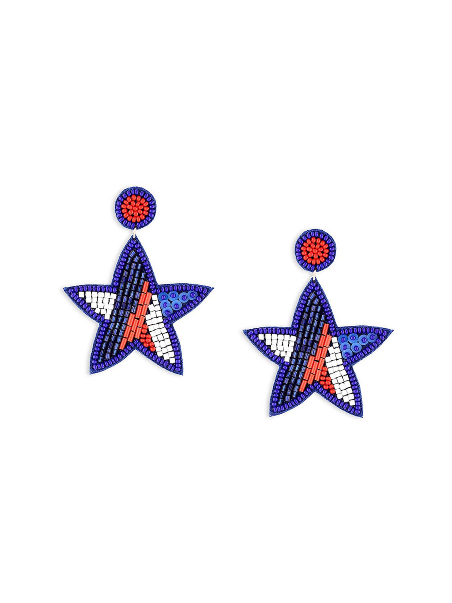 Zaveri Pearls Blue Red Beads Embellished Contemporary Hand Crafted Star Drop Earring-ZPFK15630