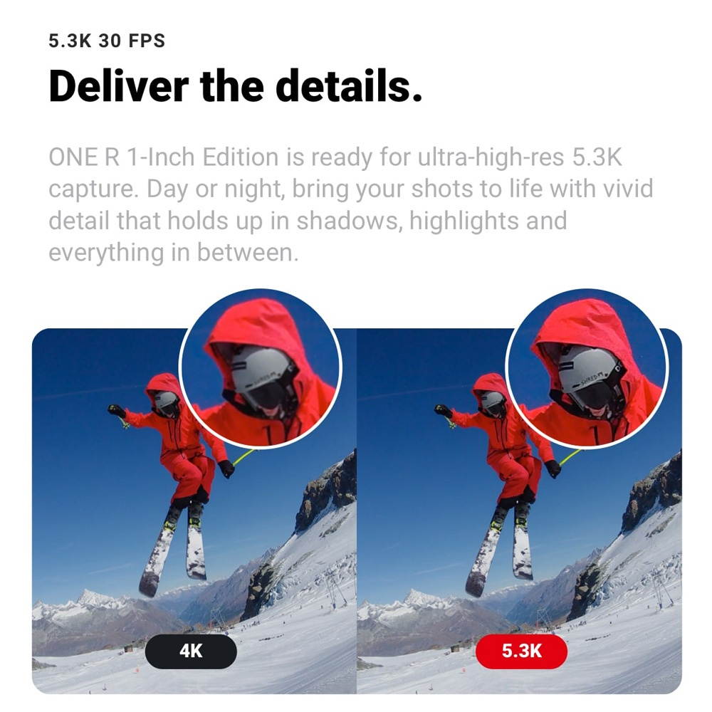 Insta360 ONE R 1-INCH EDITION Anti-shake Sports Action Camera 5.3K 30fps 1-Inch Sensor Wide Angle Lens 5M Body Waterproof Supports FlowState Stabilization Hyperlapse Voice Control Slow Motion Night