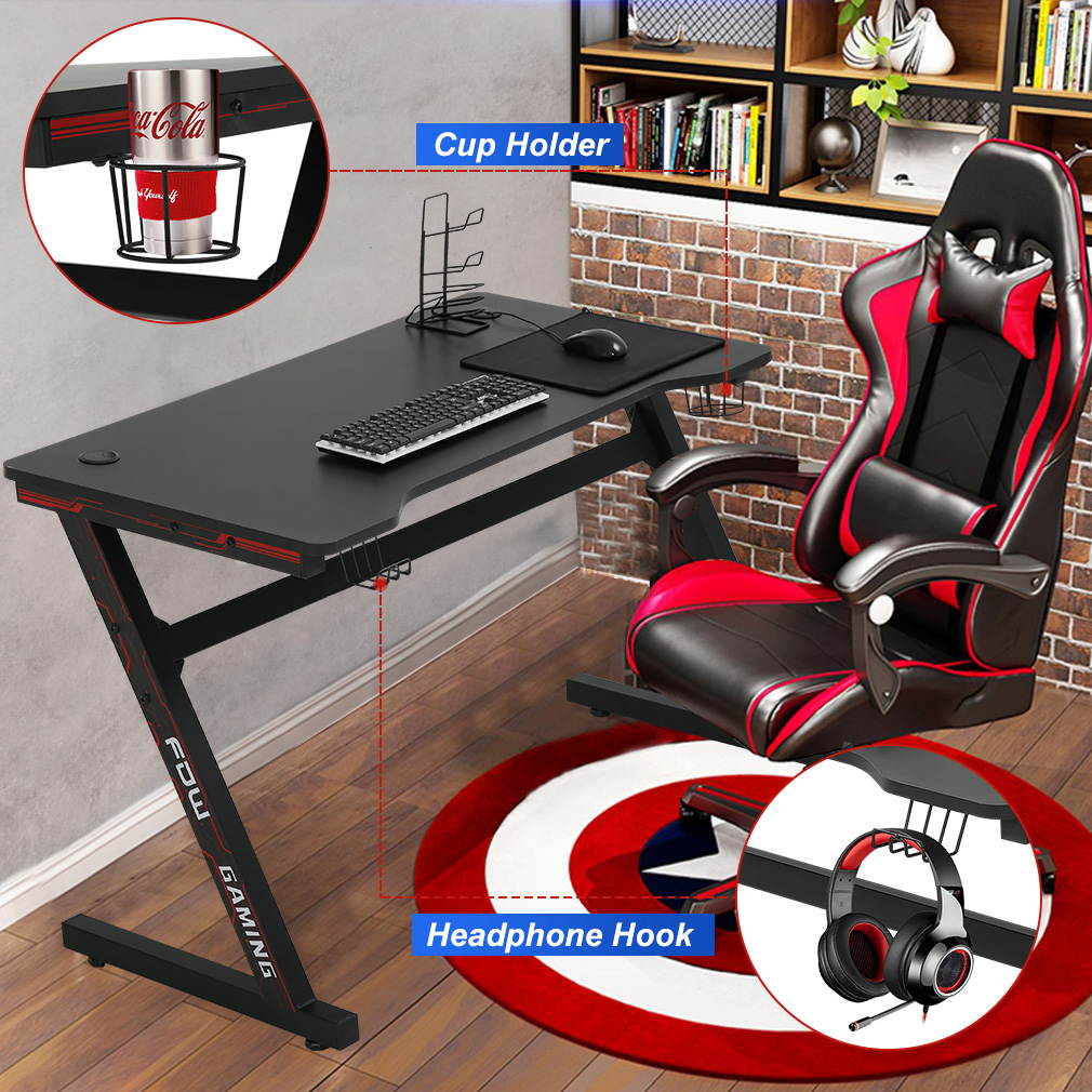 Gaming Desk Computer Desk Office Desk Extra Large Modern Ergonomic PC Carbon Fiber Writing Desk Table with Cup Holder Headphone Hook