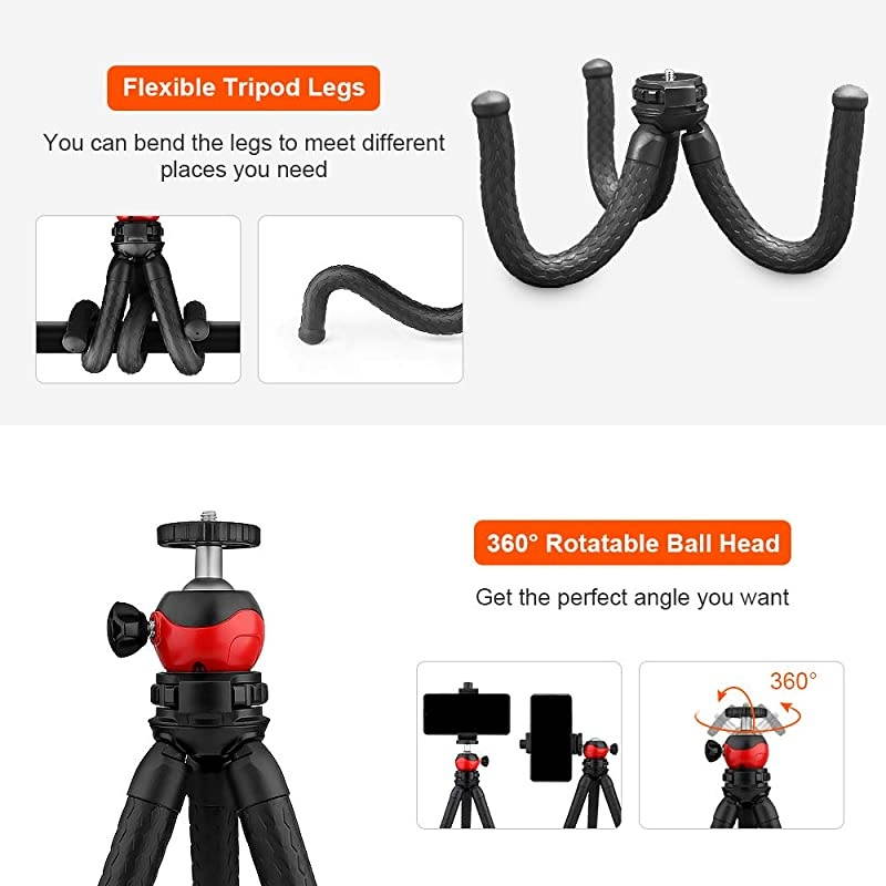 Tripod Portable Cell Camera Tripod Stand with Wireless Remote Flexible Tripod Stand for SelfiesVloggingStreamingPhotography Compatible with iAndroid Sports Camera GoPro