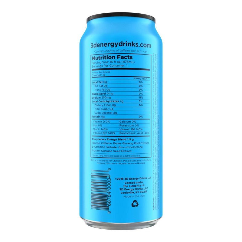3D Berry Blue Energy Drink - 16 fl oz Can