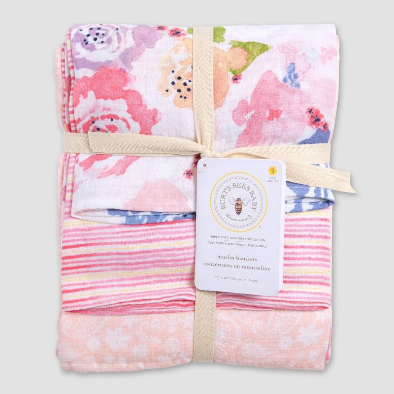 Burt's Bees Baby® Woven Muslin Blankets - 3pk Spring Bouquet