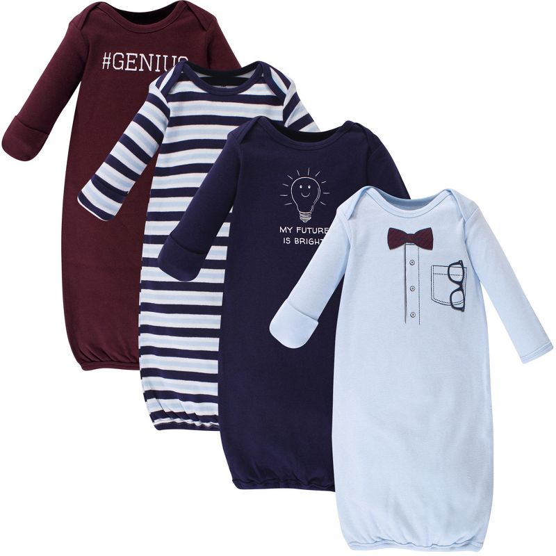 Little Treasure Baby Boy Cotton Long-Sleeve Gowns 4pk, Genius, 0-6 Months