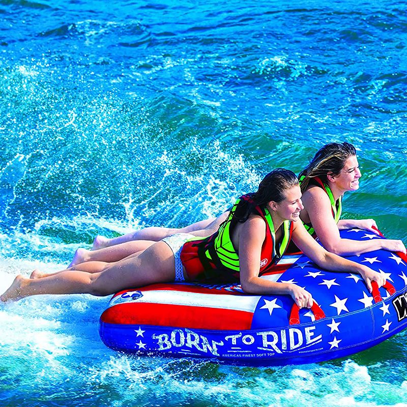 WOW Watersports 20-1010 Born to Ride Patriotic Themed 1 to 2 Person Inflatable Towable Lake Tube with 4 Handles and Ultra Soft Surface