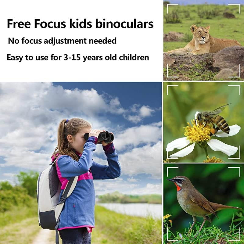 Kids Auto Focus Binoculars with High Resolution Shockproof 8x22 Binoculars Safe for Children Christmas Birthday Present Best Toy Gifts for Hiking Camping Bird Watching TravelingBlack