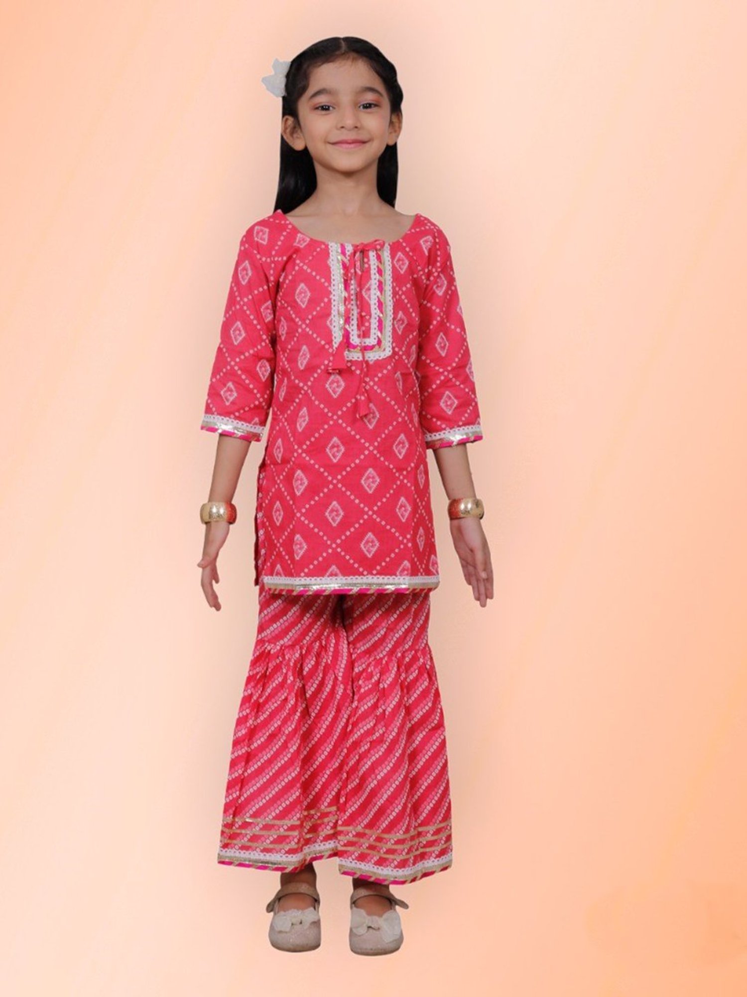 Tippy Top Kids Pink Printed Kurta with Sharara