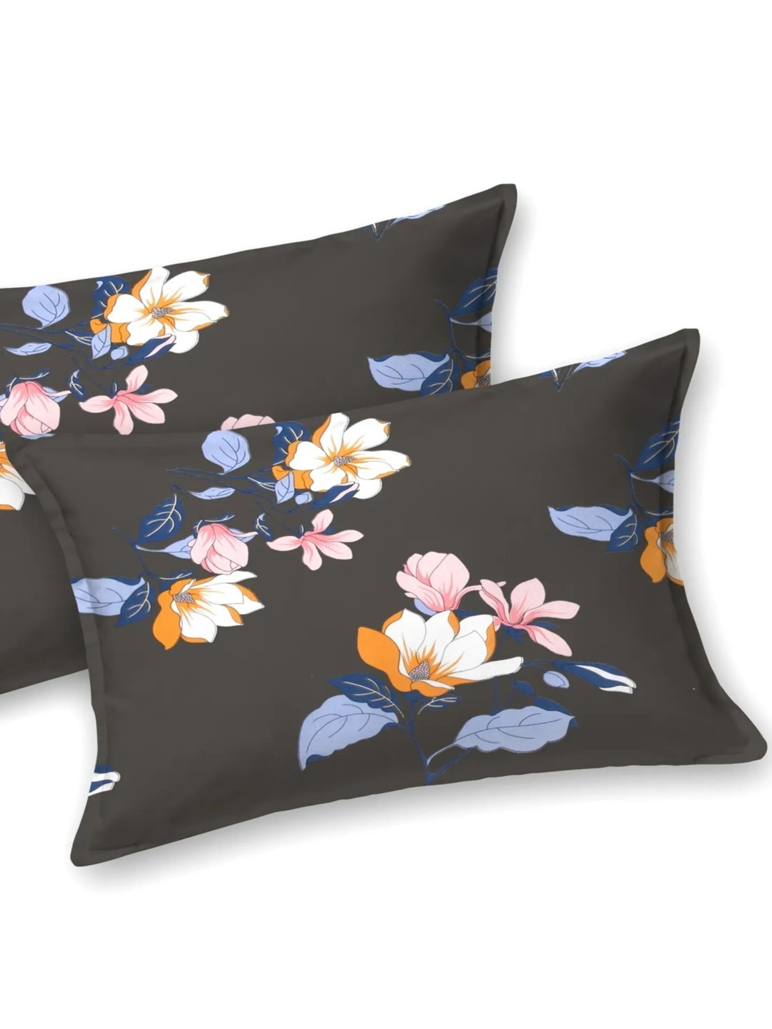 Living Roots Floral Grey 300 TC Cotton Bedsheet with 2 Pillow Covers