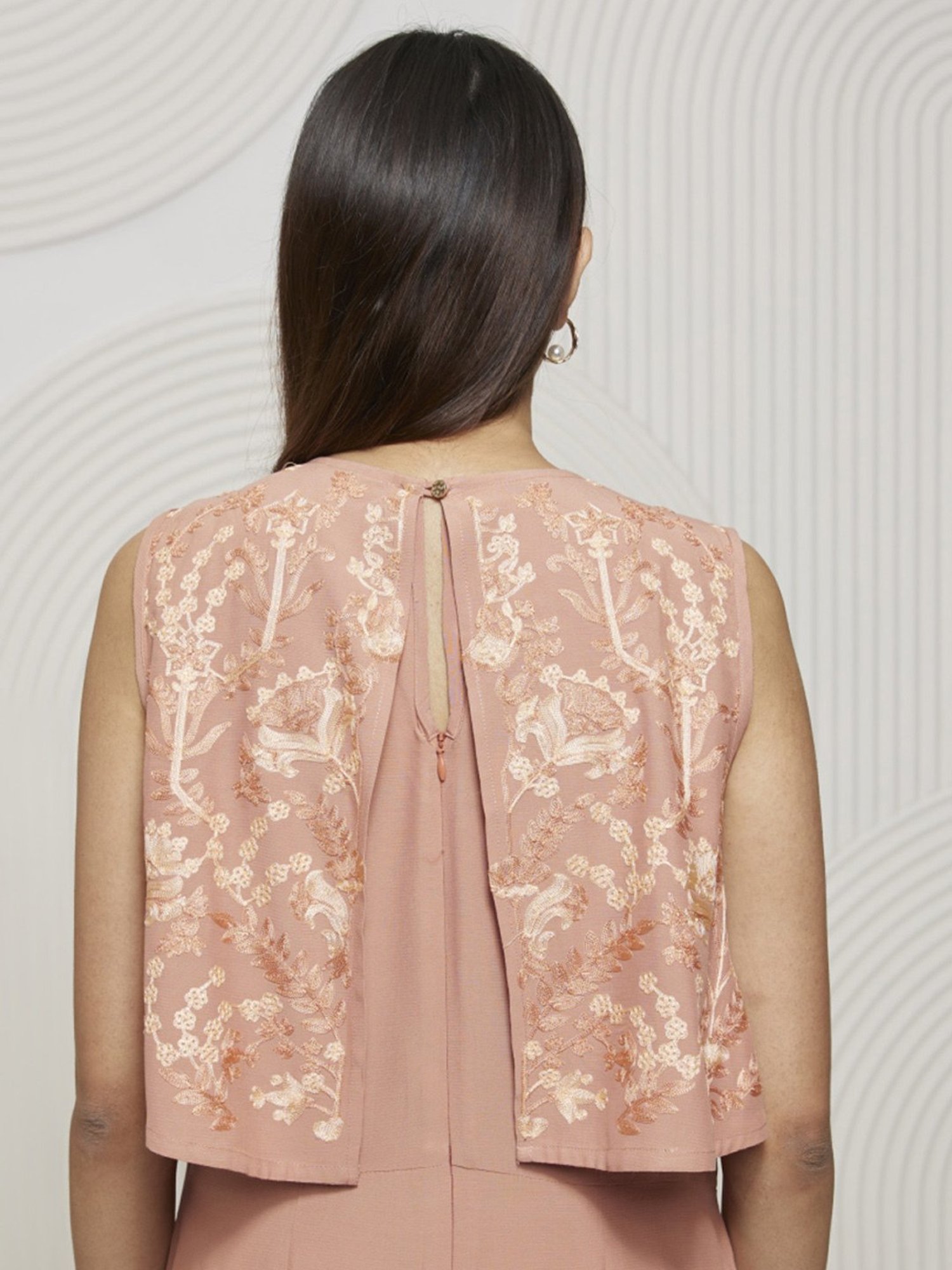 Artagai Salmon Pink Jumpsuit with Kashida Embroidery