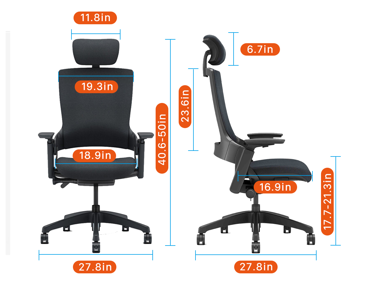 CLATINA 247 Series High Back Ergonomic Office Desk Chairs and Executive Chairs with Back Support, Black