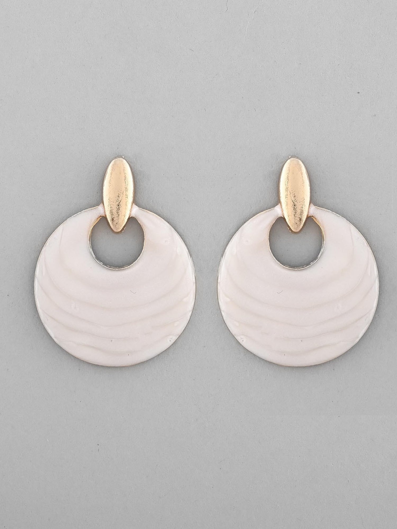 VOJ Gold-Plated Korean Style White Circular Studs Earrings for Women