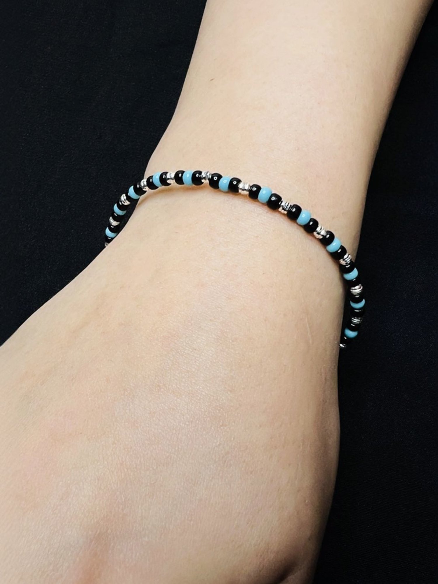 Arte Jewels 925 Sterling silver Black and Blue Beads Bracelet for Women & Girls