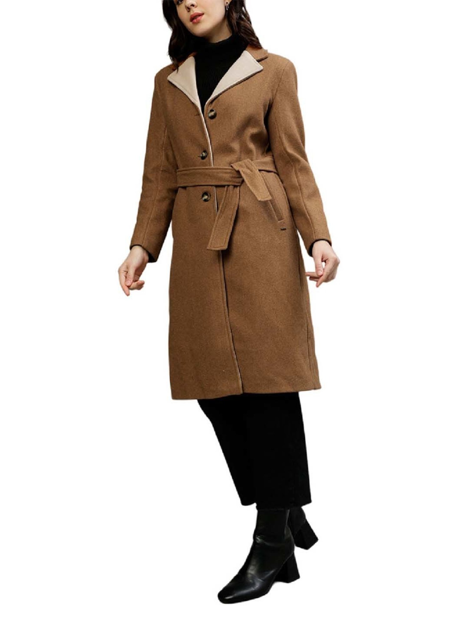Elle Brown Relaxed Fit Formal Coat