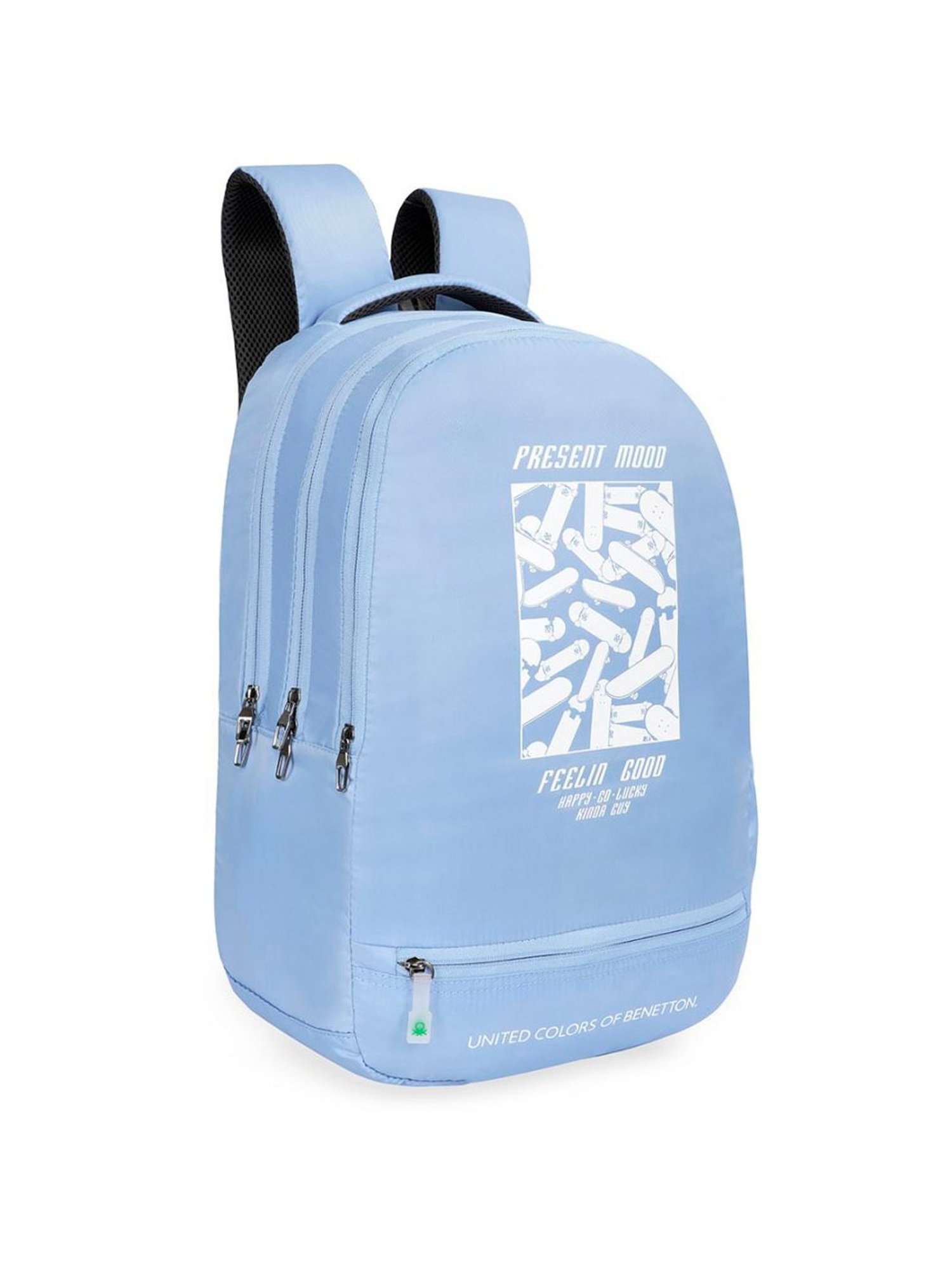 United Colors of Benetton Skater Light Blue Polyester Printed Backpack