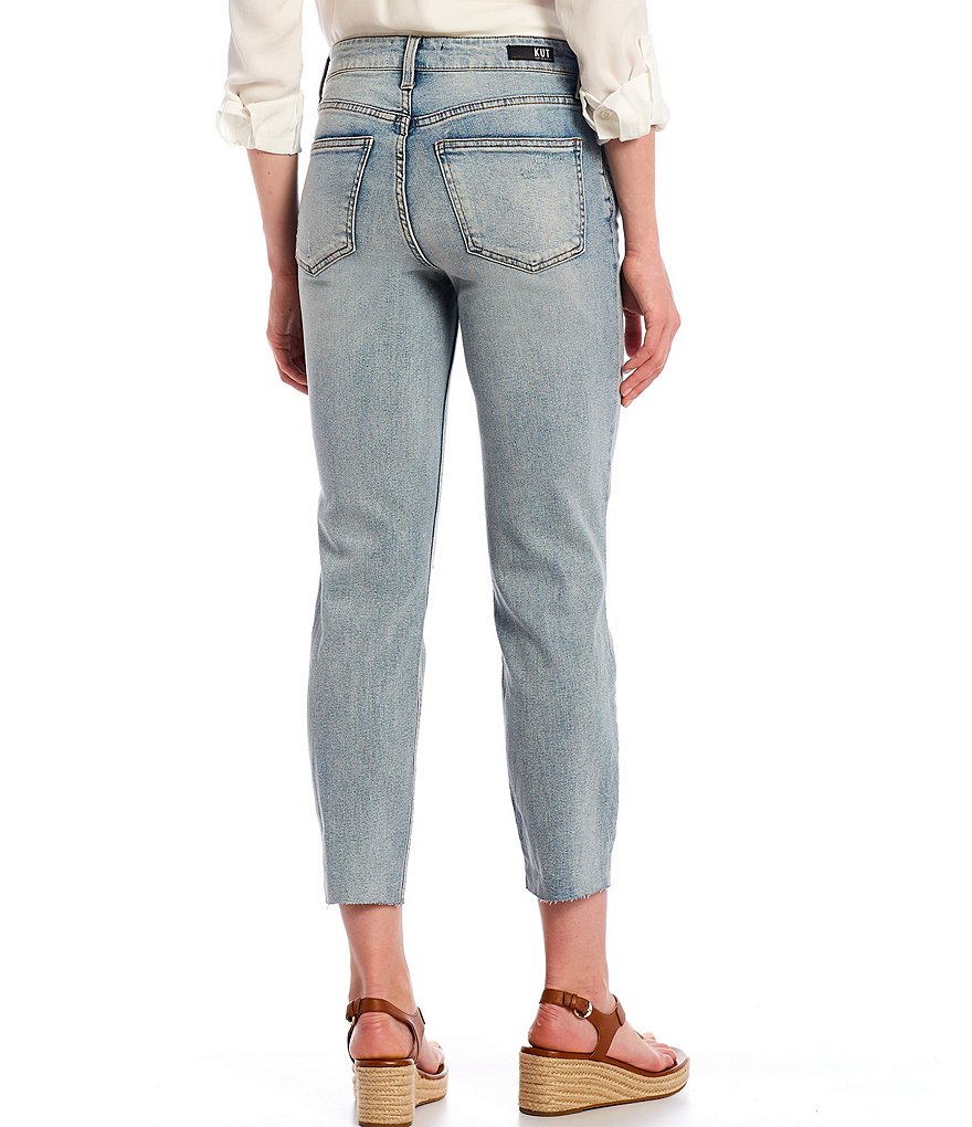 KUT from the Kloth Rachel Mom Destruction Detail Straight Leg Raw Hem Ankle Jeans