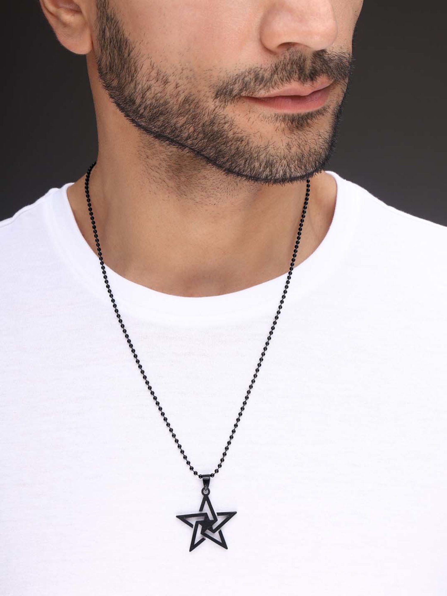 Bold By Priyaasi Men's Black Plated Star Pendant Chain