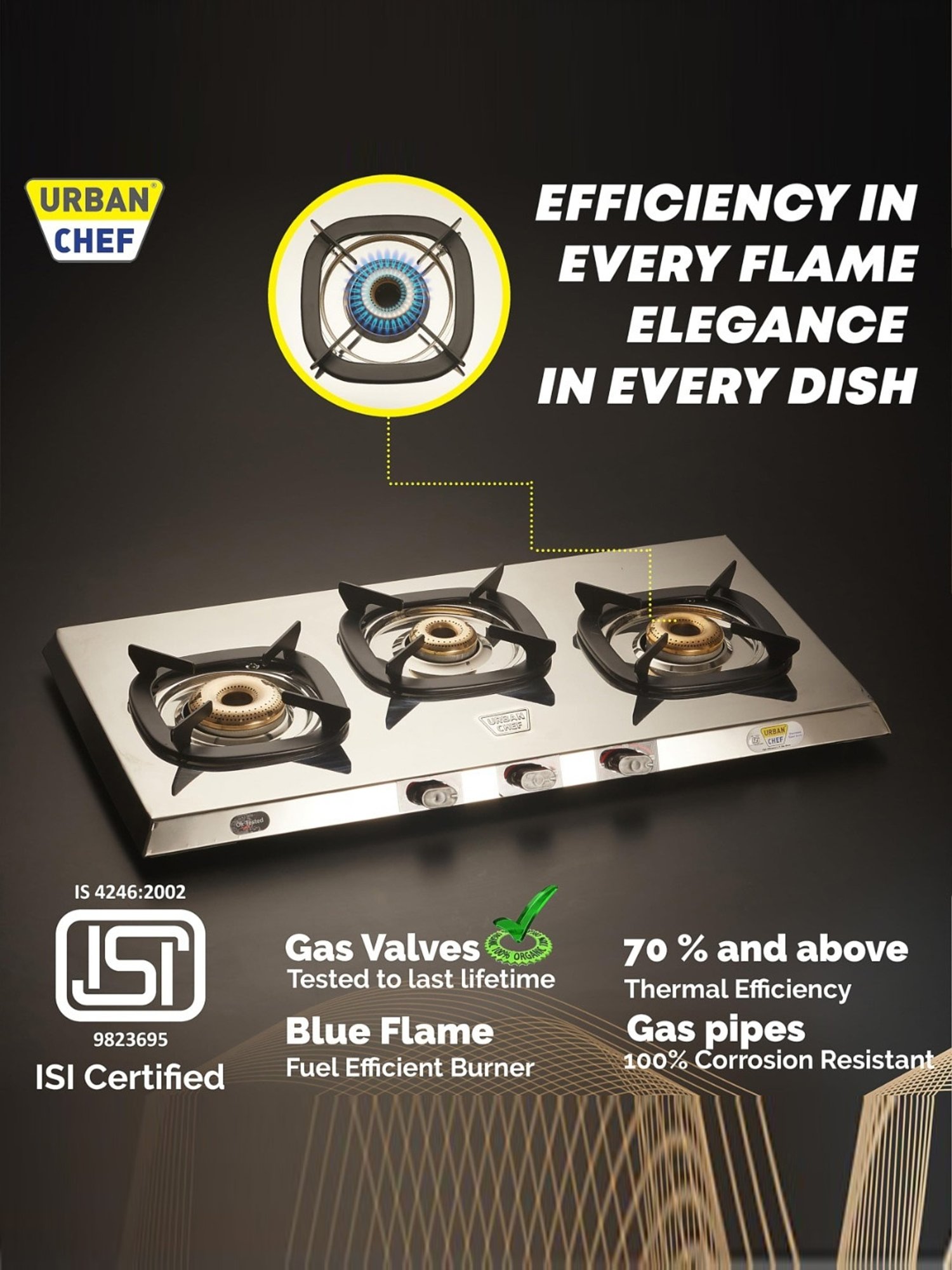 Urban Chef Gas Stove with 3 Burners ( Silver )