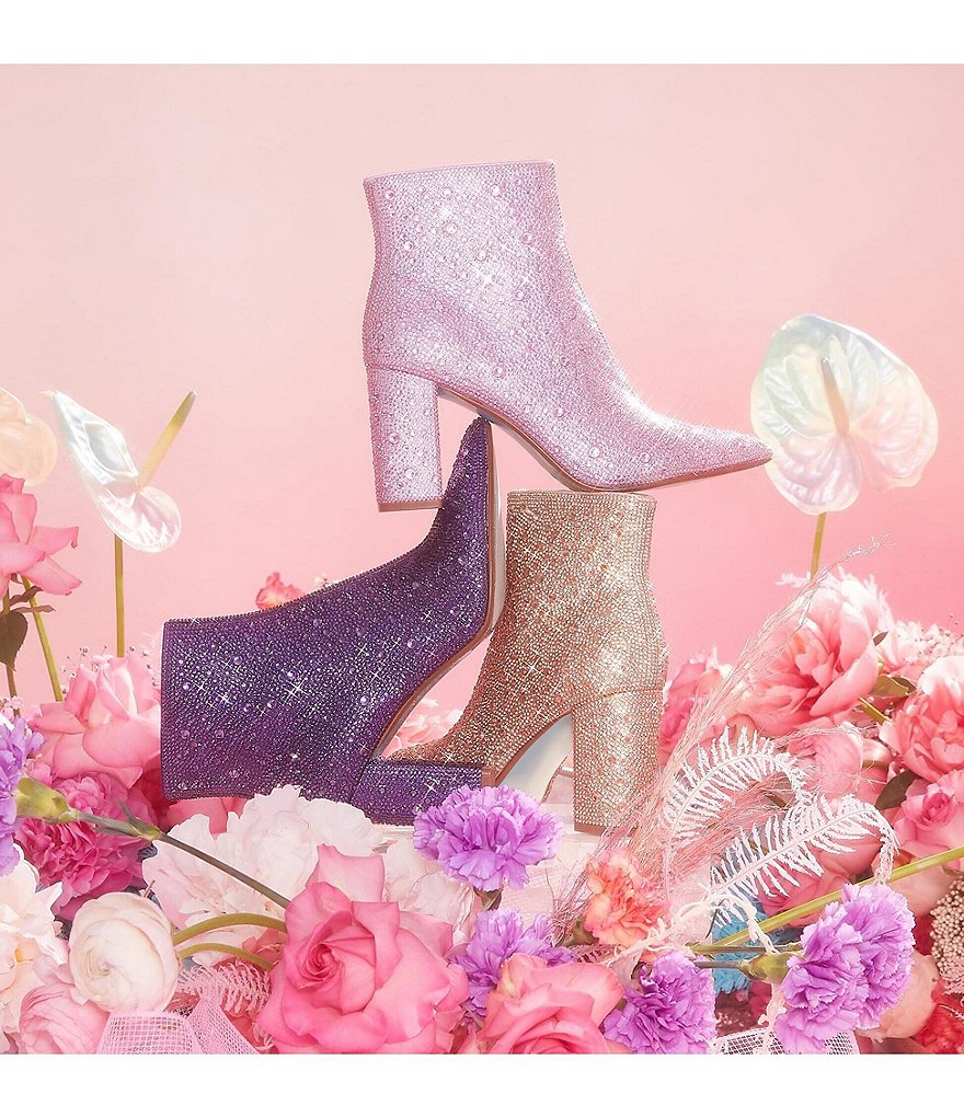 Blue by Betsey Johnson Cady Rhinestone Embellished Block Heel Booties