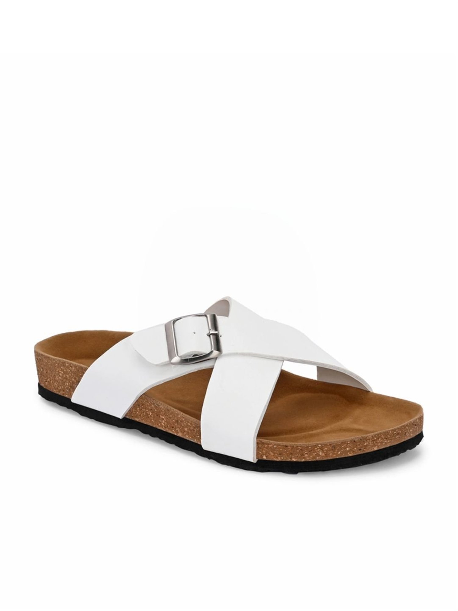 Hoversole Men's White Cork Cross Strap Sandals