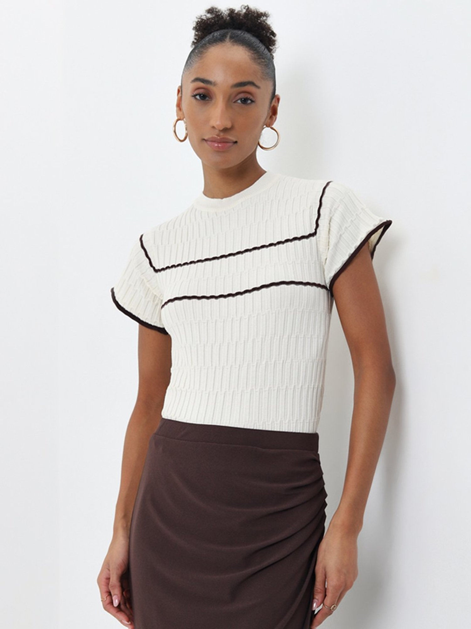Wardrobe by Westside Ivory Knit-Textured Top
