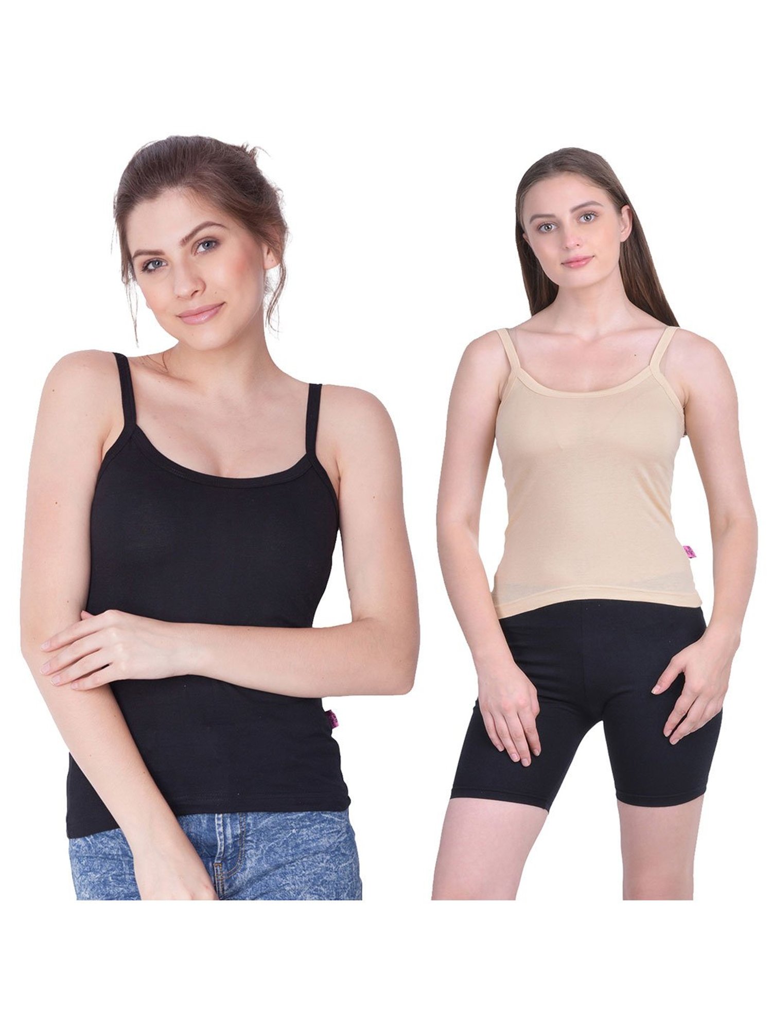 Dollar Missy Black & Beige Cotton Camisole (Pack of 2)