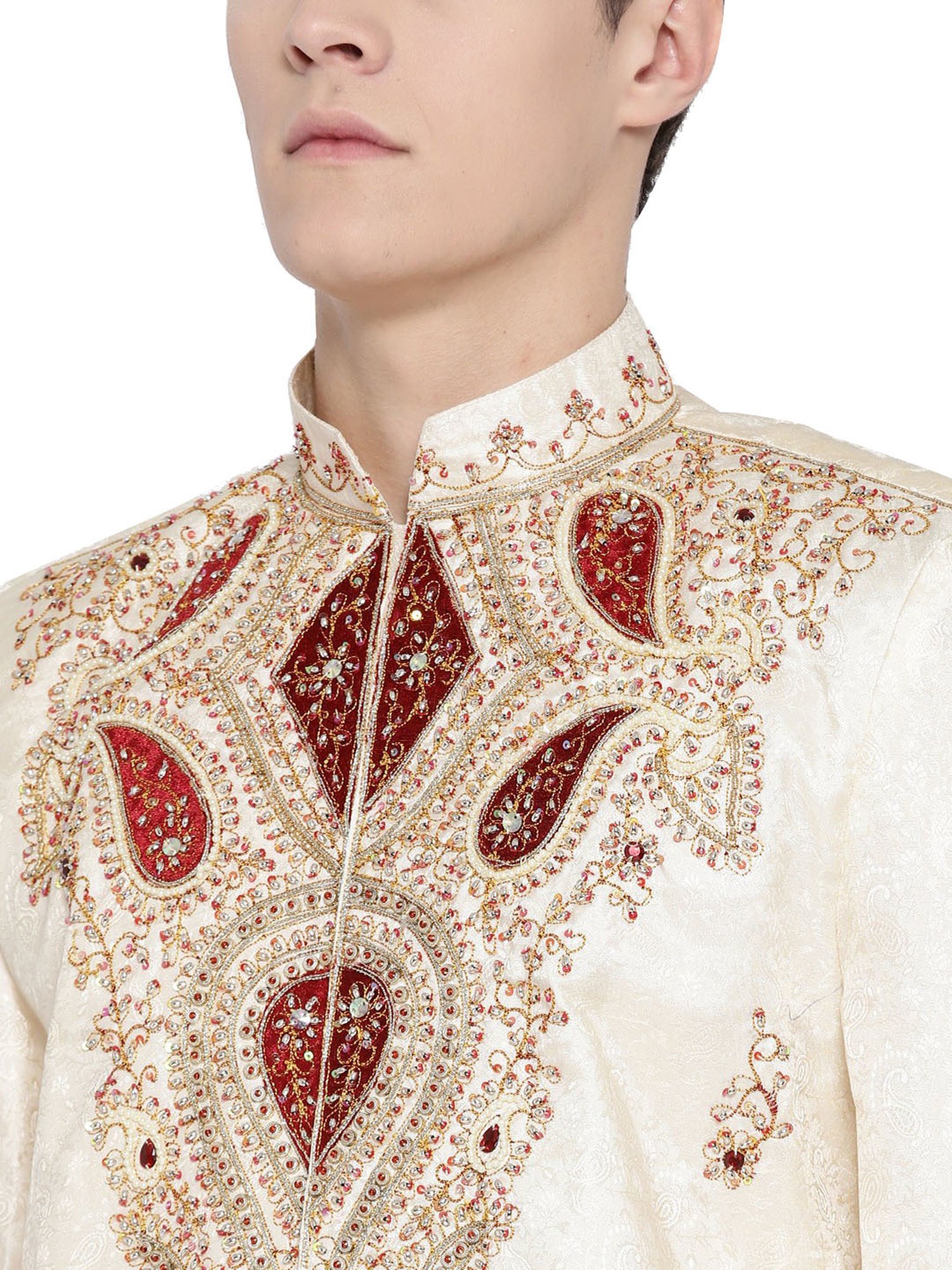 SG LEMAN Light Lemon Regular Fit Embellished Sherwani Set