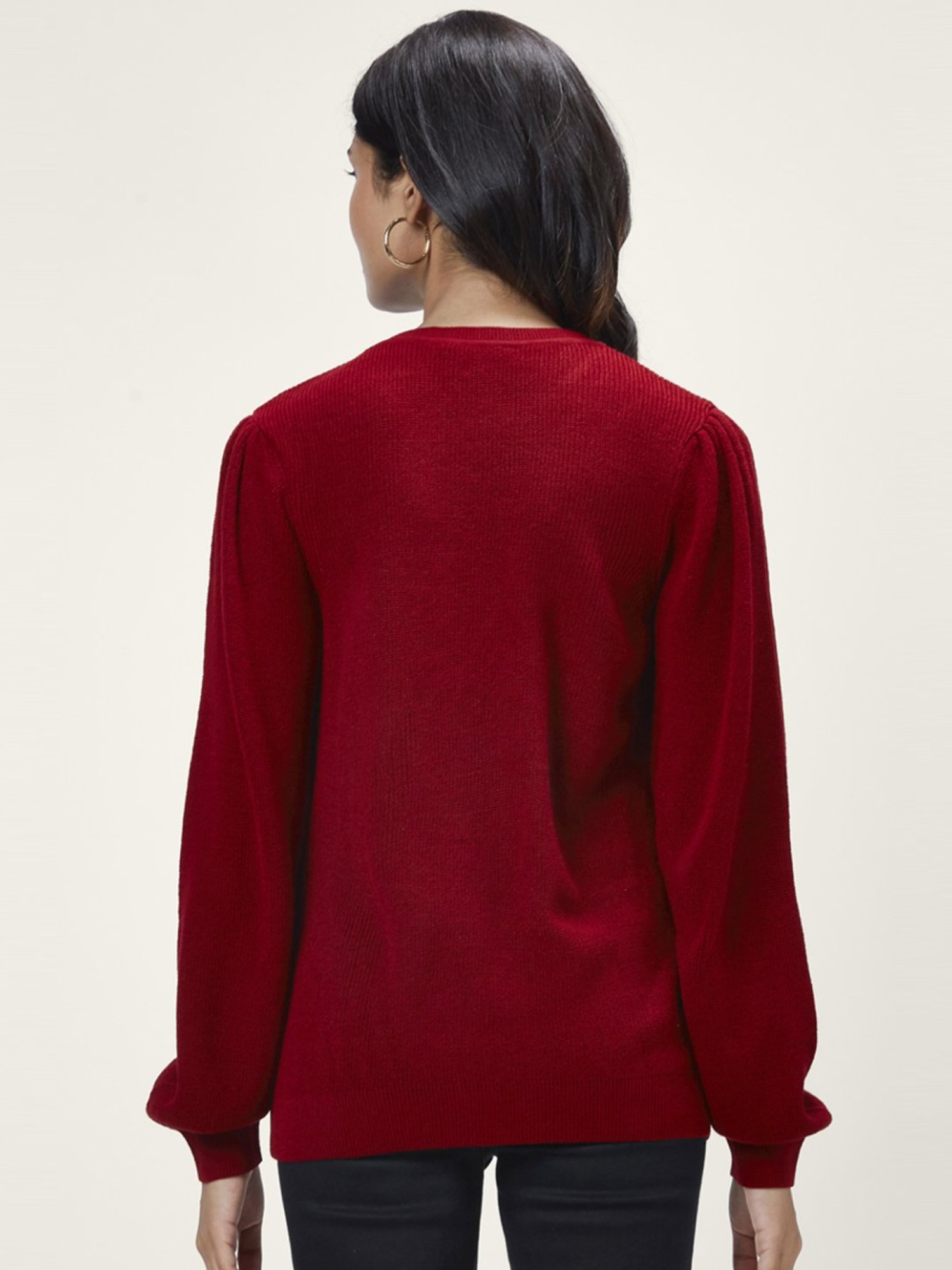 Honey by Pantaloons Maroon Self Pattern Sweater