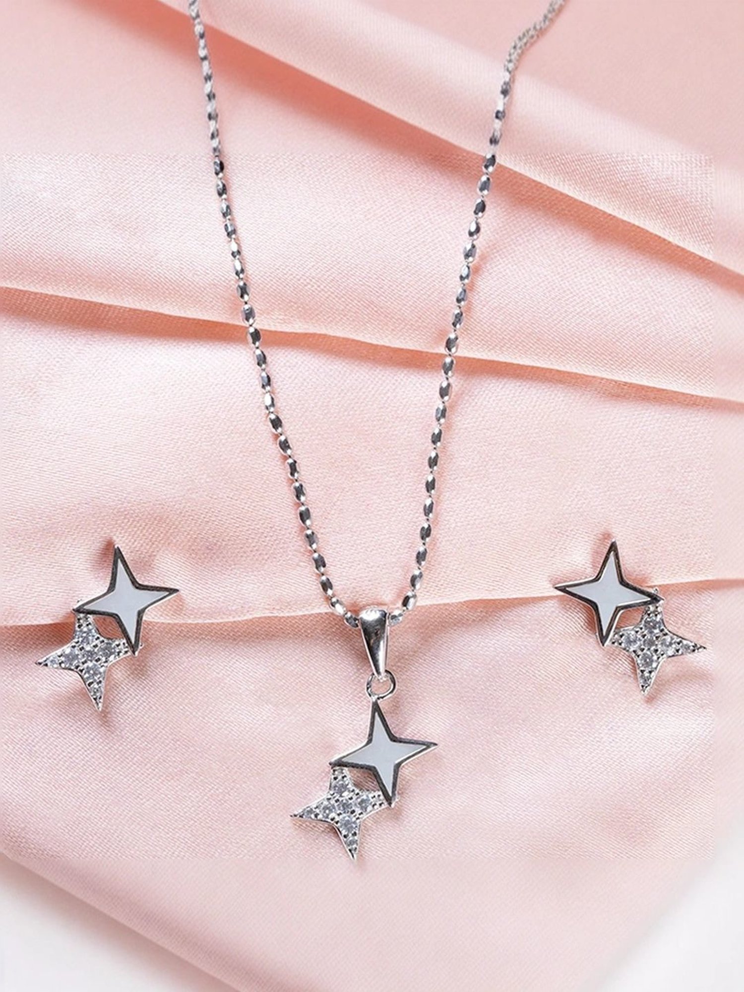 Touch925 Sterling Silver Zircon Silver Pendant set for women