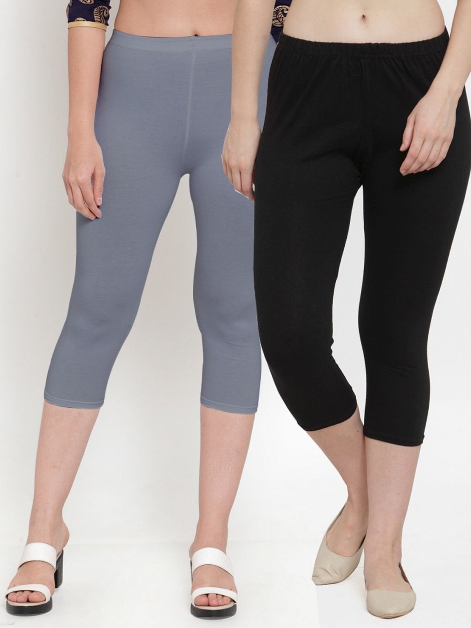 Gracit Black & Grey Mid Rise Capris - Pack Of 2