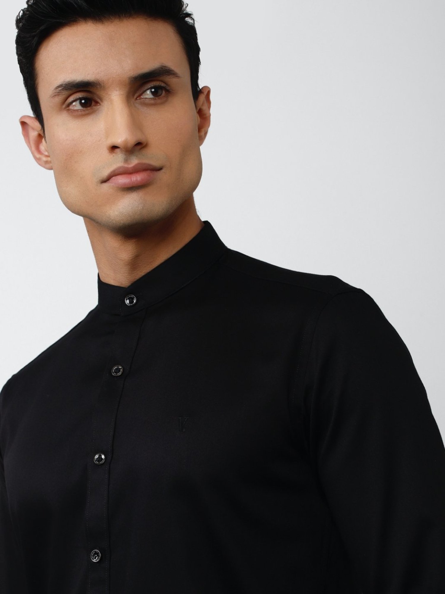 V Dot Black Cotton Slim Fit Shirt