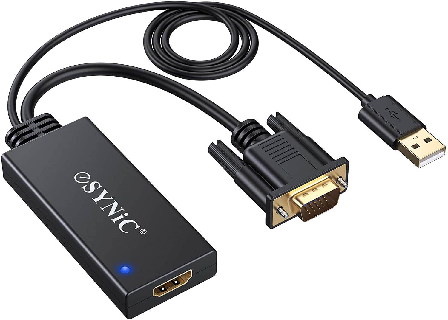 eSynic VGA to HDMI Converter Gold Plated VGA to HDMI Out 1080P Audio HD Video Converter Box PC to HDTV Cable Adapter for Computer Desktop Laptop PC DVD from Analogue VGA sVGA to HDTV HD Plasma TV