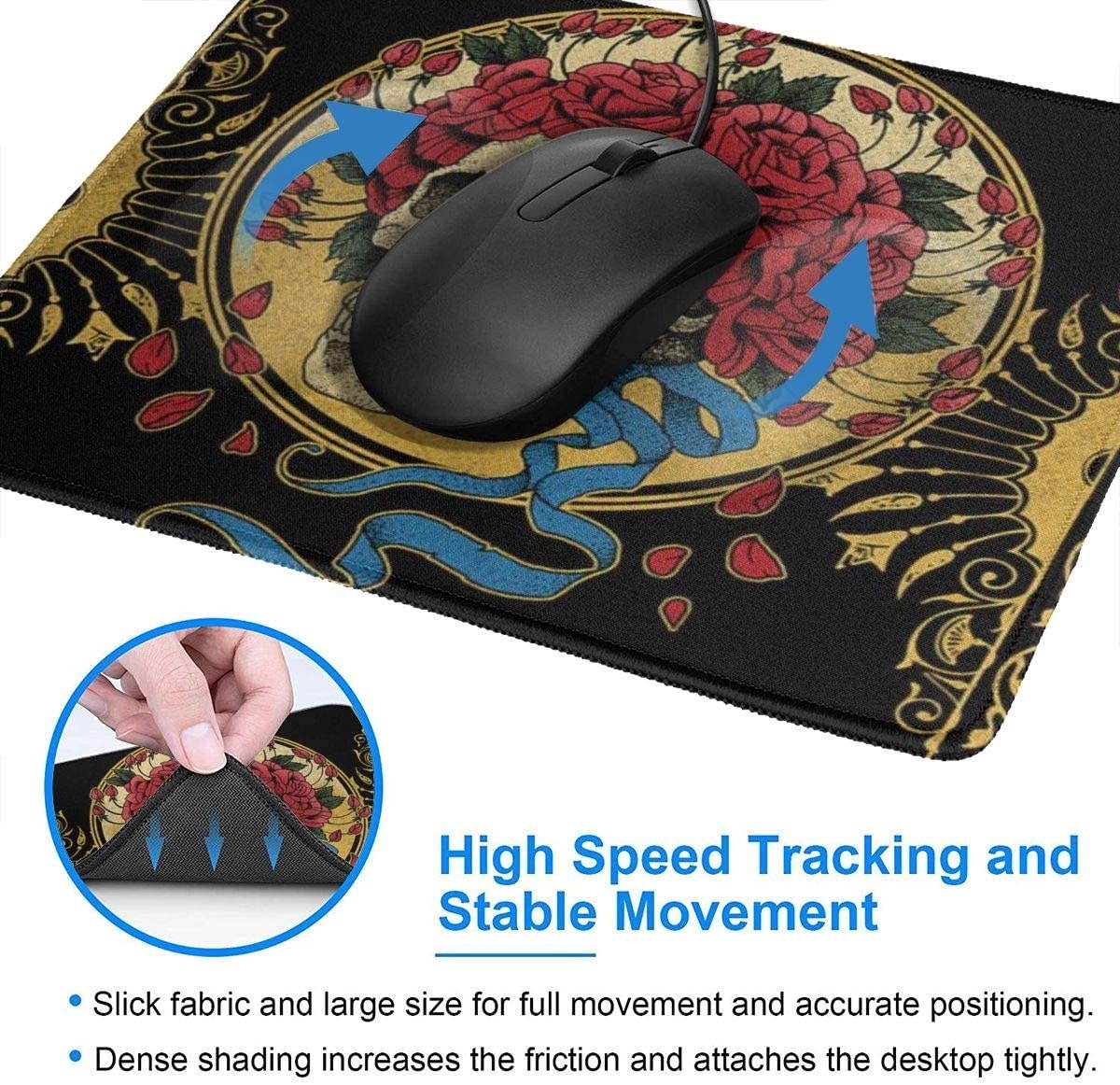 Grate Ful Skull Gaming Mouse Pad, Anti Slip Natural Rubber Mouse Mat for Desktops, Computer, Pc and Laptops Cool Mousepad for Working or Game - Grate-ful Dead 7.1x8.7 inches/11.8x9.85 inches