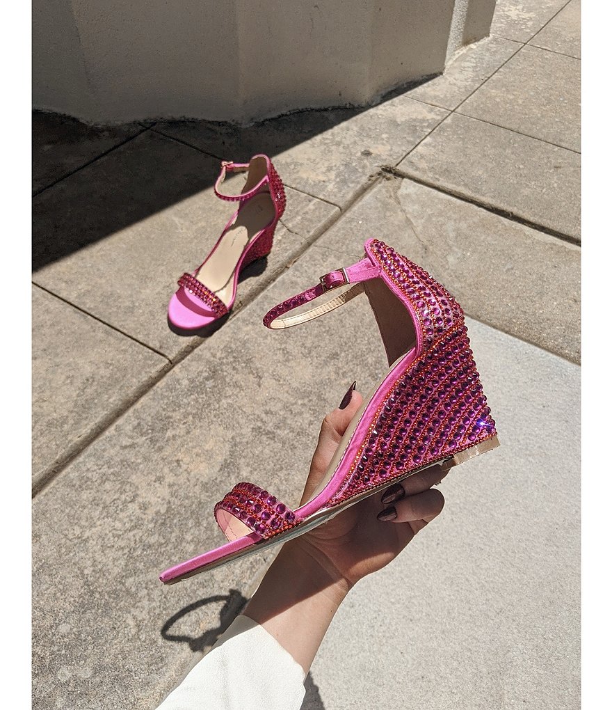 Blue by Betsey Johnson Debie Rhinestone Embellished Wedge Dress Sandals