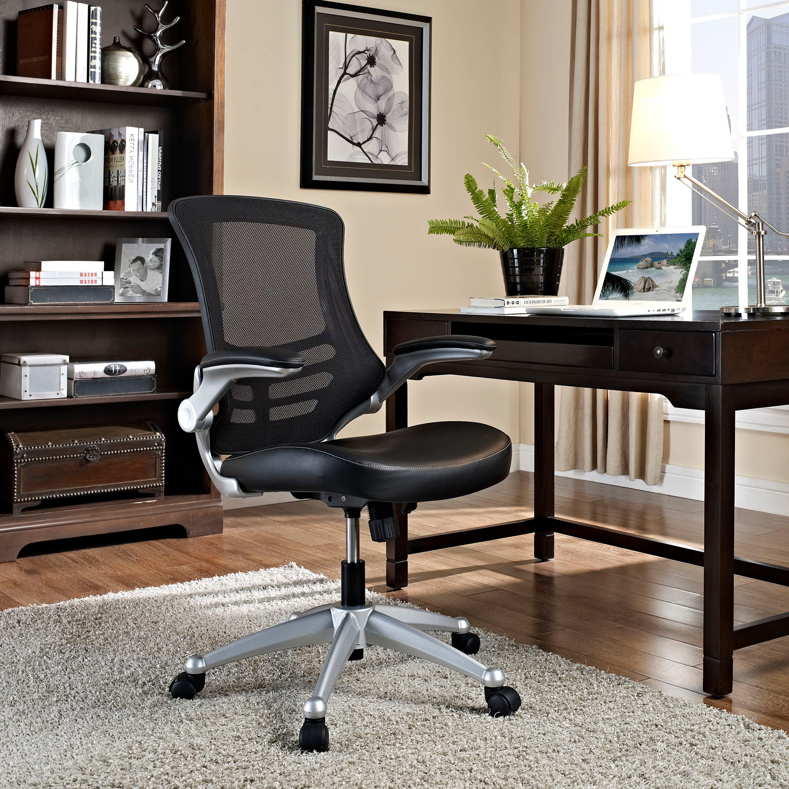 Modway EEI-210-BLK 40.5 - 43.5 H x 26.5 W x 25 L in. Attainment Office Chair in Black Mesh & Leatherette, Black