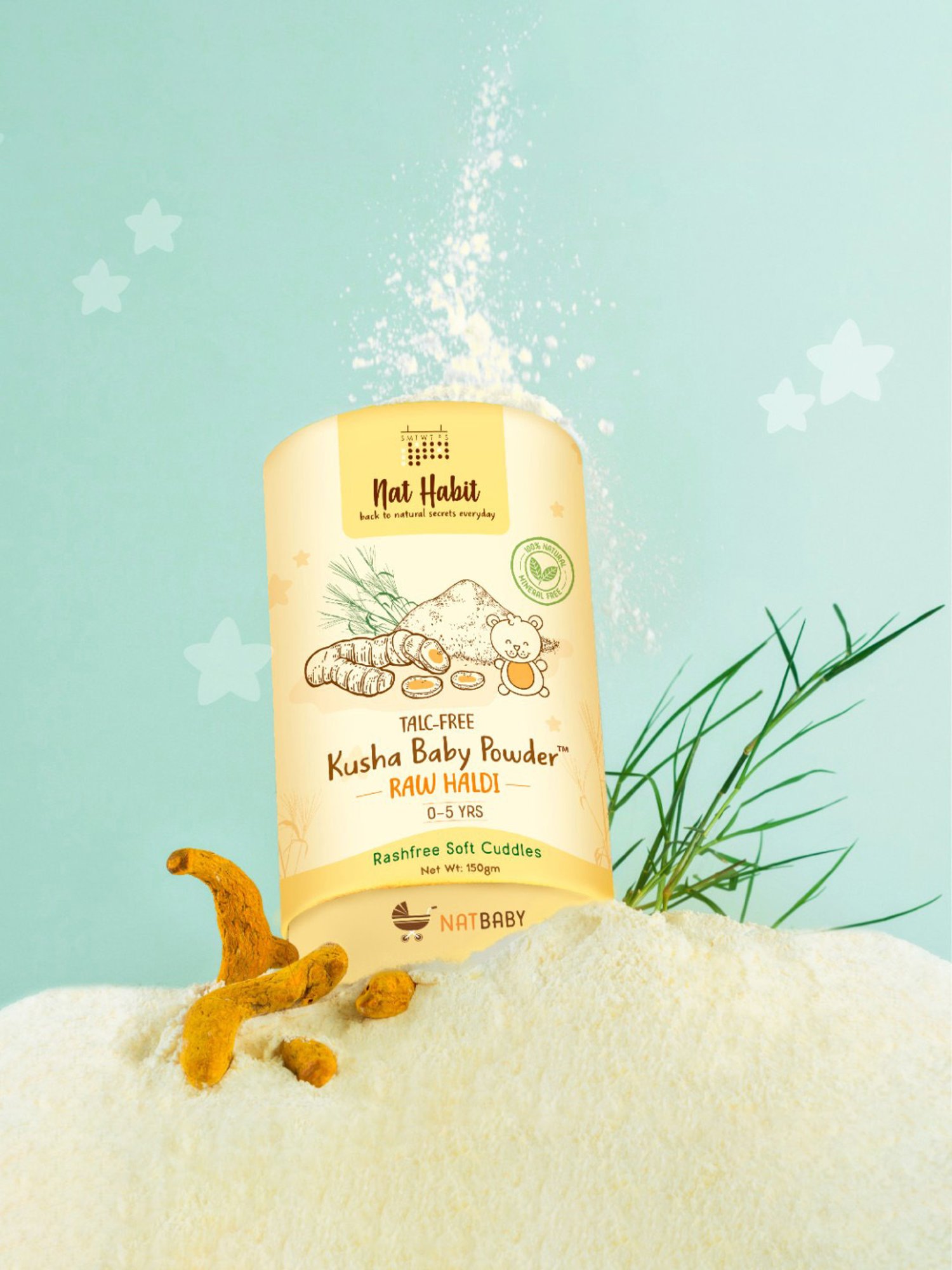 Nat Habit Raw Haldi Talc-Free Kusha Baby Powder - 150 gm