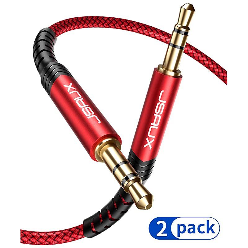 AUX Cable 4ft2Pack Copper Shell HiFi Sound 35mm TRRS Auxiliary Audio Cable Nylon Braided Aux Cord Compatible for CarHome StereosSpeakerHeadphonesSonyEcho DotBeats Red