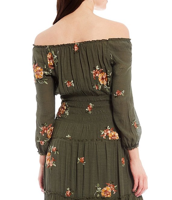 Figueroa & Flower Petite Size Veronica Embroidered Off-The-Shoulder Tiered Maxi Dress