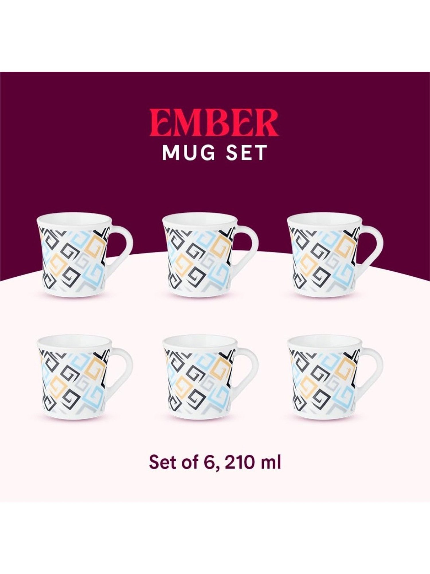 Larah by Borosil White Ceramic Tea & Coffee Mug - Set fo 6 210ml