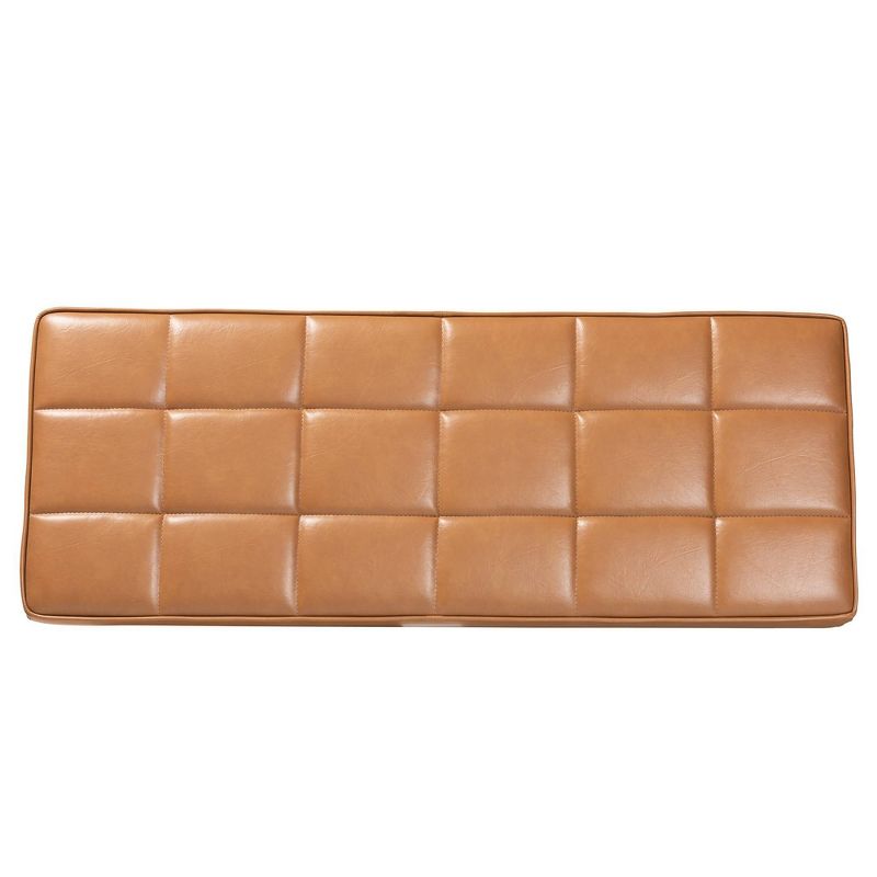 Sanford Tan Wood Dining Ottoman Walnut Brown - Baxton Studio