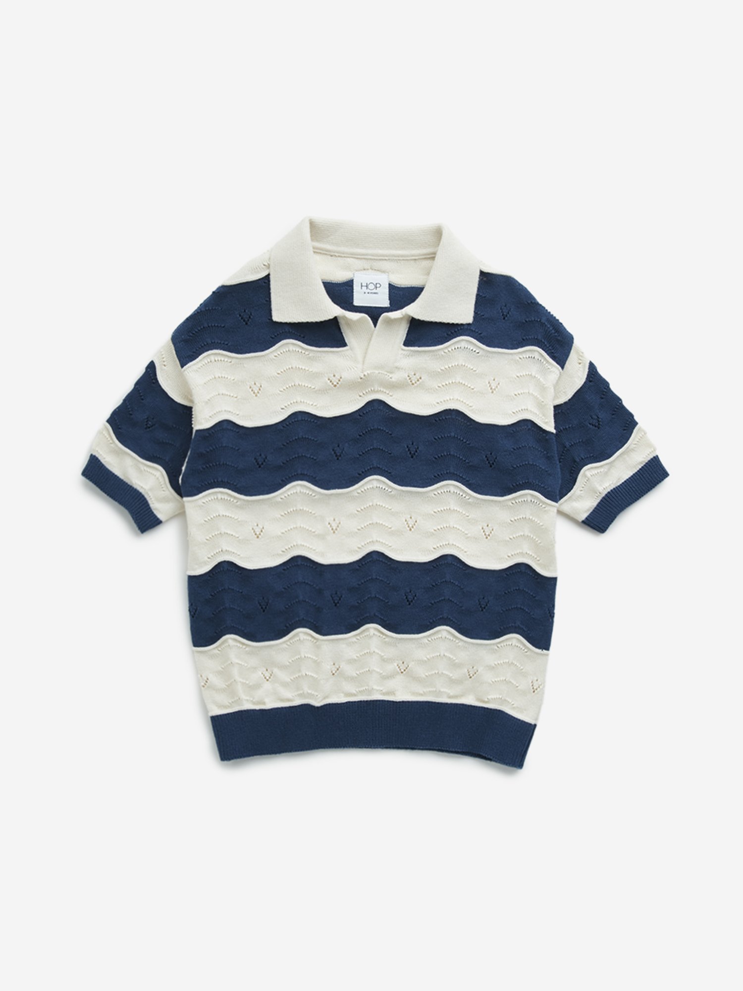 HOP Kids by Westside Navy Knit-Textured Collared T-Shirt